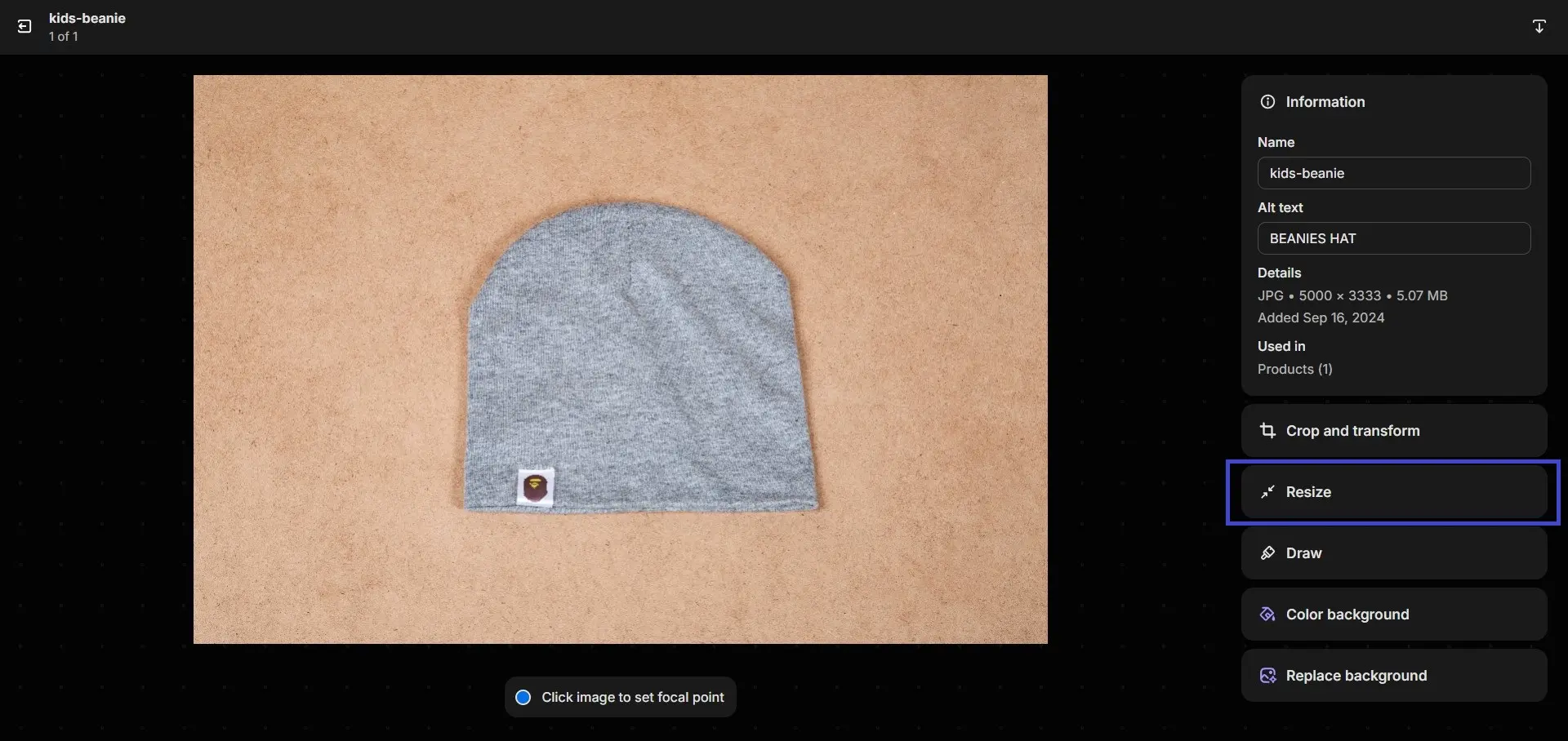 Click on Resize.